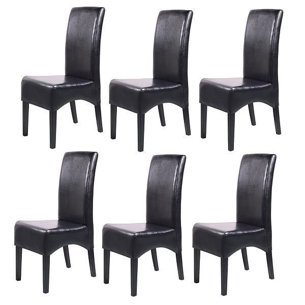 Mendler set van 6 eetkamerstoelen keukenstoelen Chair Latina, LEATHER, zwart, donkere poten, 7950+7950+7950