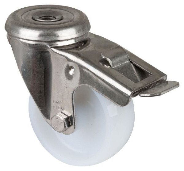 BS rollen RVS transportrol met rem, breedte 30 mm, Ø80 mm, tot 100 kg, loopvlak/wiellichaam kunststof, glijlager, H121.A90.080