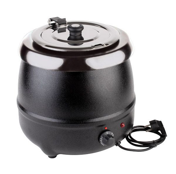 APS elektrische voorraadpot, Ø 32 cm, hoogte: 36 cm, 9 liter, staal, zwart gelakt, RVS inzetstuk, draai- en klapdeksel, 11915