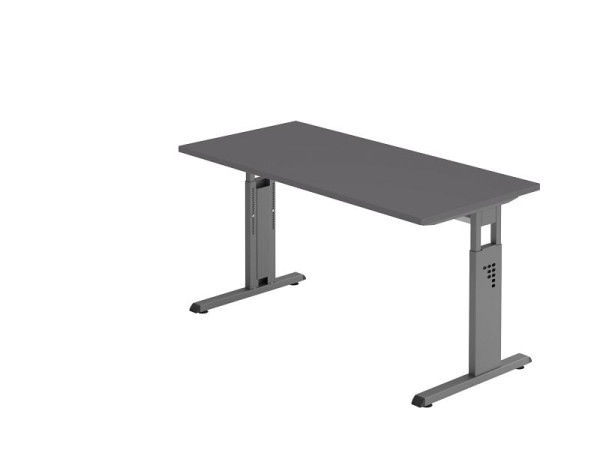 Hammerbacher bureau C-poot 140x67cm grafiet/grafiet, 25 mm dik, 2 mm ABS rand. Rechthoekige vorm, VOS614/G/G