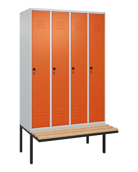 C+P Umkleidespind Classic PLUS, 4 Abteile, 2120x1200x815mm, 7035/2004, Drehriegel, Buche-Sitzleisten, 3 Doppel-Haken, 0800407-40 S10119
