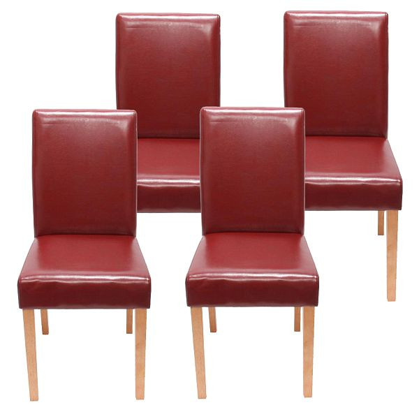 Mendler set van 4 eetkamerstoelen stoel keukenstoel Littau, kunstleer, rood licht poten, 28650