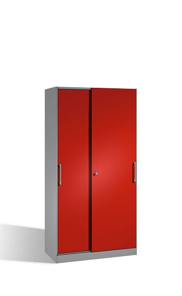 C+P schuifdeurkast Asisto, H1980xB1000xD435mm, kleur: wit aluminium/robijnrood, beugelgreep, 5 niveaus, 142002-000 S10135