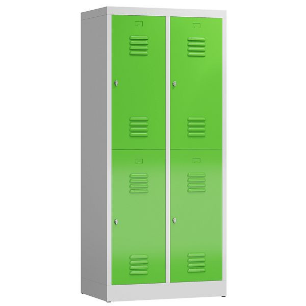 Lüllmann ClassiX kledingkast, 2 vakken, dubbeldekker, 1800 x 800 x 500 mm, lichtgrijs/geelgroen, X-523225