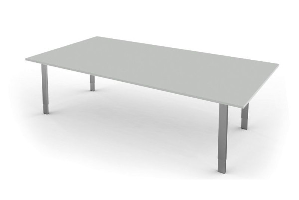 Kerkmann bureau extra groot / vergadertafel met 4-poots frame, B 2000 x D 1000 x H 680-820 mm, vorm 5, kleur: lichtgrijs, 11416311