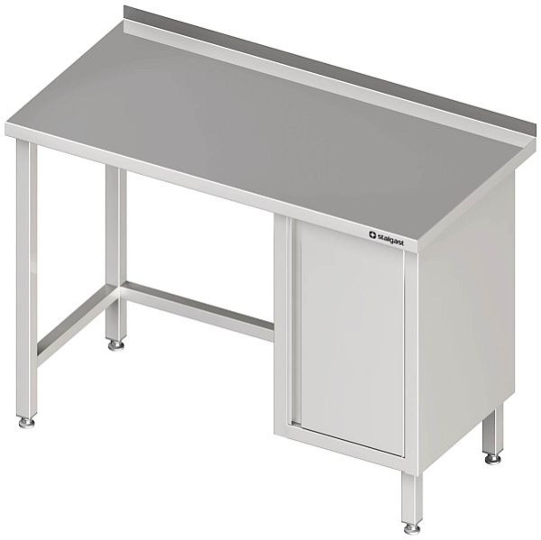 Werktafel Stalgast, hoogte 850 mm, zonder onderblad, met draaideurkast, met opstaande rand, gelast