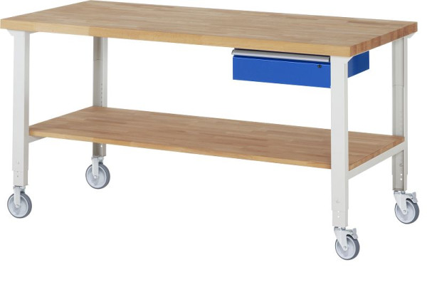 RAU verrijdbare werkbank (in hoogte verstelbaar) 7001A7, 2000x900x950-1000mm, elk 2 bokwielen en zwenkwielen, 05-7001A7-209B4H22.11
