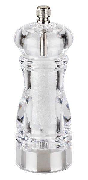APS zoutmolen -PROFESSIONAL-, Ø 5,5 cm, hoogte: 15 cm, acryl, molen van roestvrij staal, maalgraad traploos instelbaar, 40541
