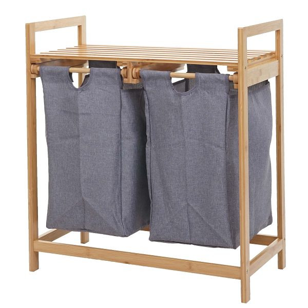 Mendler wasmand HWC-B83, Wassorteerder, wasmand, bamboe 2 vakken 74x64x33cm 70l, donkergrijs, 74189