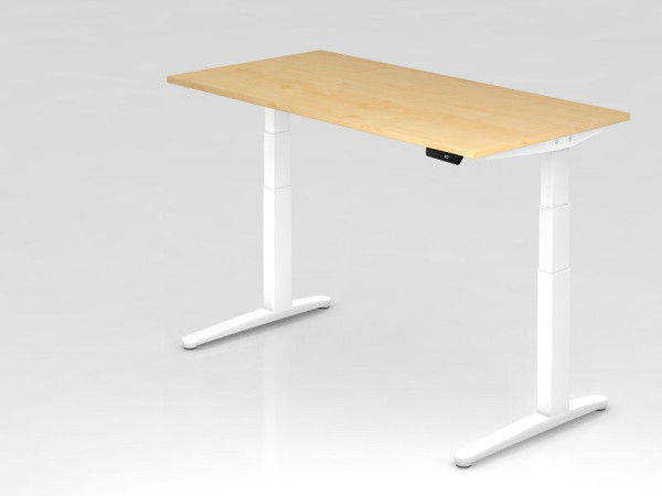 Hammerbacher elektrisch zit-sta bureau 160x80cm esdoorn/wit, rechthoekige vorm, VXBHM16/3/WW