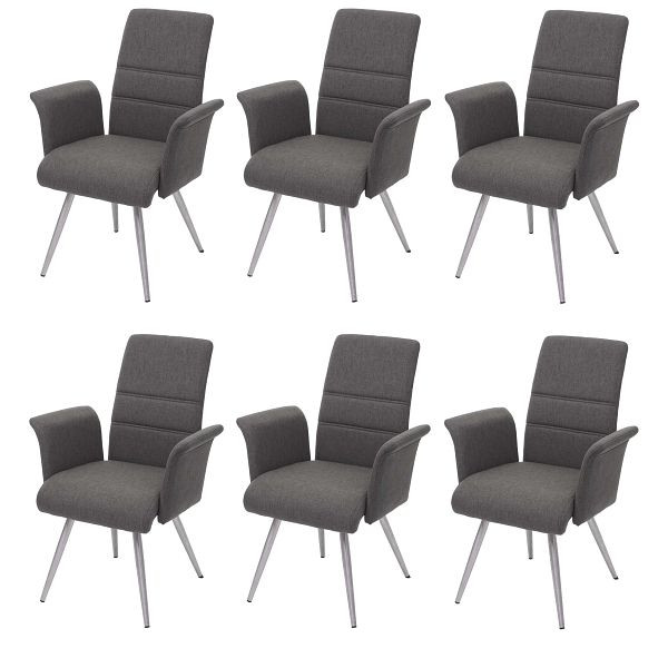 Mendler HWC-G55 set van 6 eetkamerstoelen, keukenstoelen met armleuningen, stof/textiel geborsteld RVS, grijsbruin, 3x71709