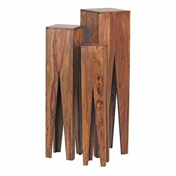 Wohnling bijzettafel set van 3 KADA massief sheeshamhout, designzuilen, landhuisstijl, vierkant, WL1.564