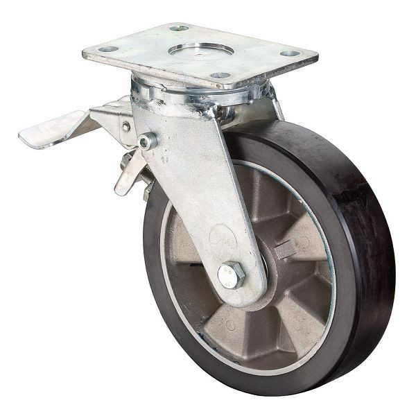 BS-wielen Zwaarlastwiel met wiel/slot, B40 mm, Ø100 mm, tot 150 kg, oppervlak gegoten polyurethaan 78 Shore A, aluminium, kogellager, RR120.B91.100