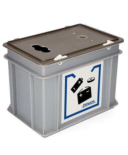 DENIOS gebruikte batterij-inzamelbox, kunststof, voor batterijen en knoopcellen, 9 liter inhoud, met sticker, 294792