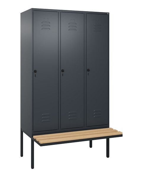 C+P Umkleidespind Classic PLUS, 3 Abteile, 2120x1200x815mm, 7016/7016, Drehriegel, Buche-Sitzleisten, 0800407-32 S10012