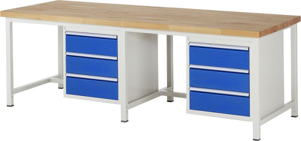 RAU werkbank serie 8000 - frameconstructie (gelast frame), 2 onderbouw containers (3x laden), 2500x840x900 mm, 03-8157A1-259B4S.11