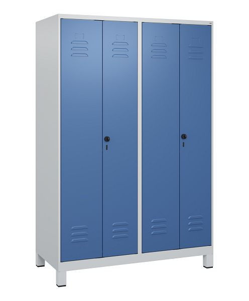 C+P Umkleidespind Classic PLUS, Doppel-Spind, Füße, 4 Abteile, 1800x1200x500mm, 7035/5023, Drehriegel, 0800127-40P S10005