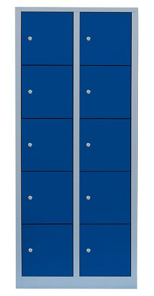 Lüllmann stalen compartimentenkast, 1800 x 800 x 500 mm, lichtgrijs/gentiaanblauw, 523521
