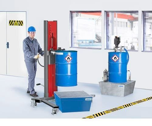 DENIOS vatheffer Secu Ex type SK voor vaten van 200/220 liter, spreid chassis, ATEX