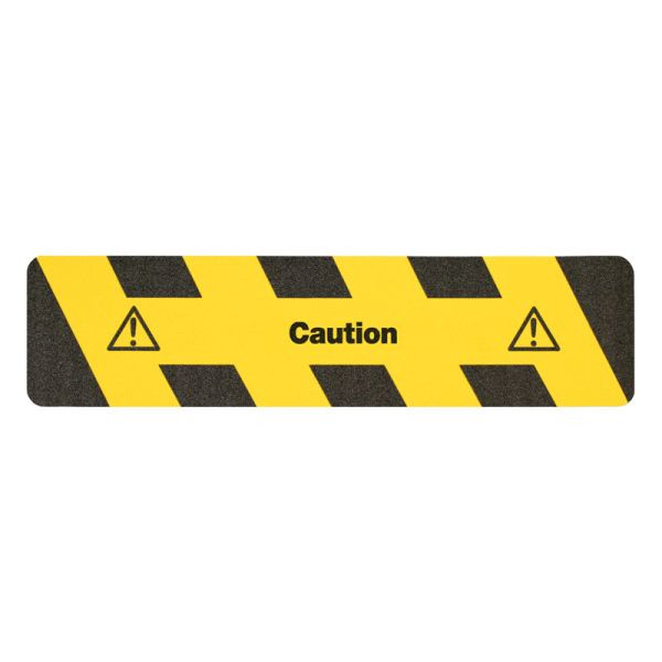m2 antislip bekleding waarschuwingsmarkering zwart/geel met tekst "Let op" strepen 150x610mm, M15E150610