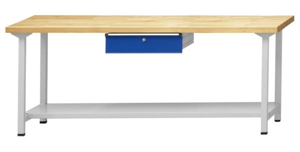ANKE werktafel; 2000x700 mm; RAL 7035/5010; 1xHängeschublade; 1x opbergvak van 500 mm diep plaatstaal