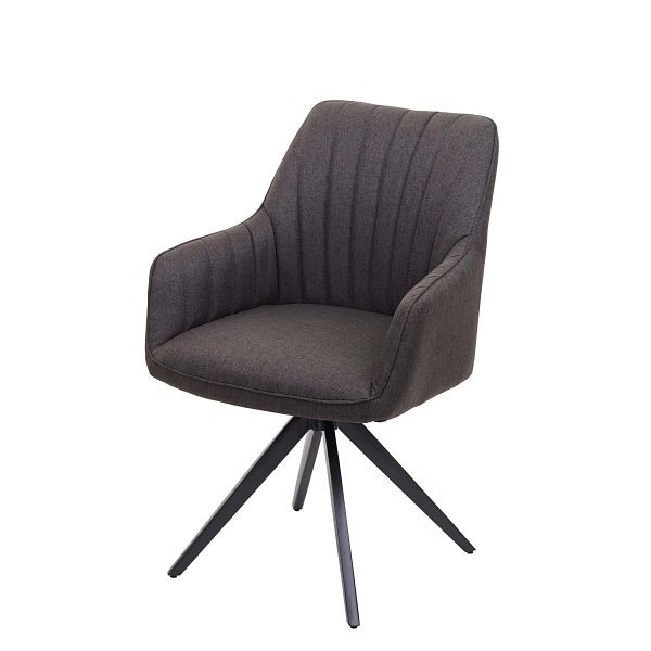 Mendler HWC-H73 eetkamerstoel, keukenstoel, fauteuil, retro staal stof/textiel, grijsbruin, 73956