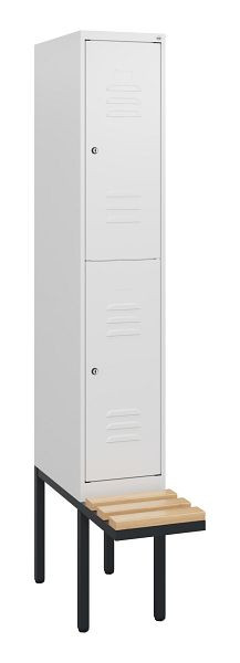 C+P dubbeldekkerkast Classic PLUS, 1950x300x815mm, 9016/9016, cilindersloten, beukenhouten zitlatten, zwevende zitting, 0803405-10 S10044