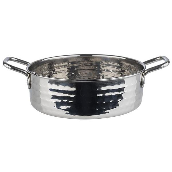 APS serveerpot, Ø 15,5 cm, hoogte: 5 cm, RVS, 0,75 liter, gehamerd oppervlak, handgreep: 3 cm, 40188