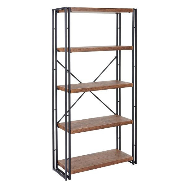 Mendler boekenplank HWC-A27, vrijstaande plank, woonkamerplank, 165x80cm 3D-structuur 5 niveaus, wilde eiken look, 55080
