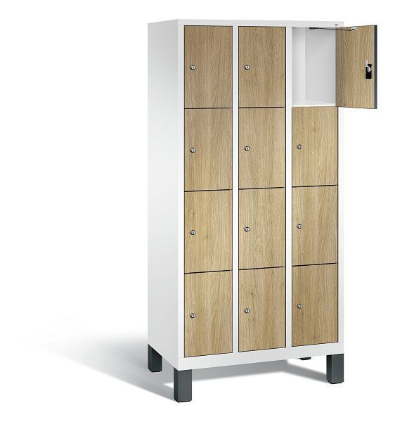 C+P lockerkast Evolo, H1850xB900xD500mm, kleur: verkeerswit / decor eiken Sereno, decordeur, 48010-304 S10154