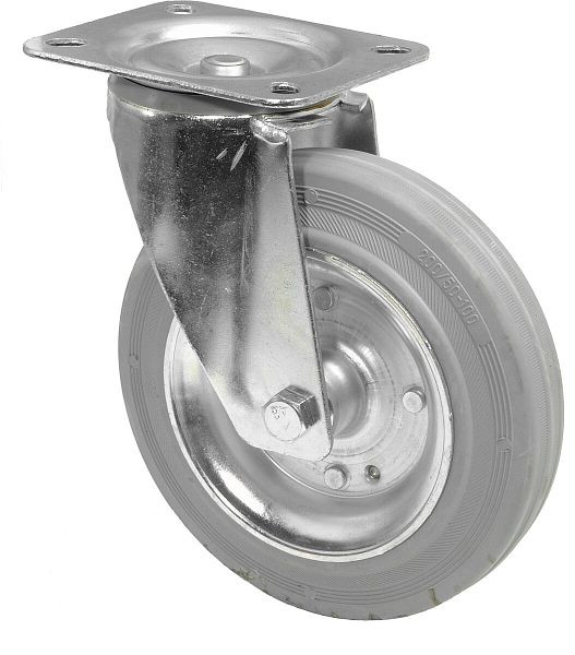 BS rollen transportrol, wielbreedte 50 mm, wiel-Ø 200 mm, draagvermogen 205 kg, grijs rubberen loopvlak, stalen velg, rollager, plaat, L400.B56.200