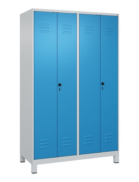 C+P Umkleidespind Classic PLUS SW, Füße, 4 Abteile, 1950x1200x500mm, 7035/5012, Drehriegel, 080012-40 S10004
