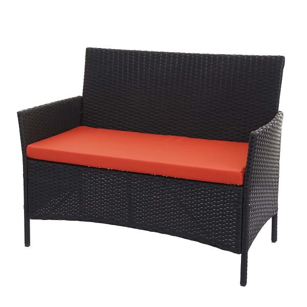 Mendler Halden poly rotan tuinbank, bank, zwart, terracotta kussens, 76333