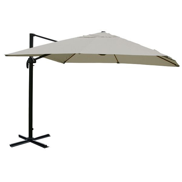 Mendler gastronomie verkeerslichtparaplu HWC-A96, 3,5x3,5m (Ø4,95m) polyester/aluminium 25kg, crèmegrijs zonder standaard, draaibaar, 76871+122472