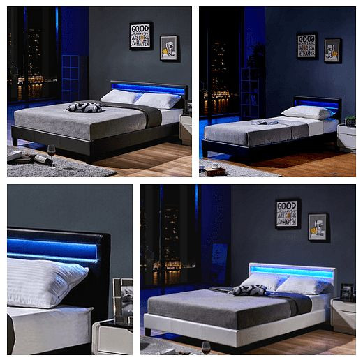 HOME DELUXE LED bed ASTRO met matras - kleur: donkergrijs, afmeting: 140 x 200 cm, uitvoering: met matras, 31688