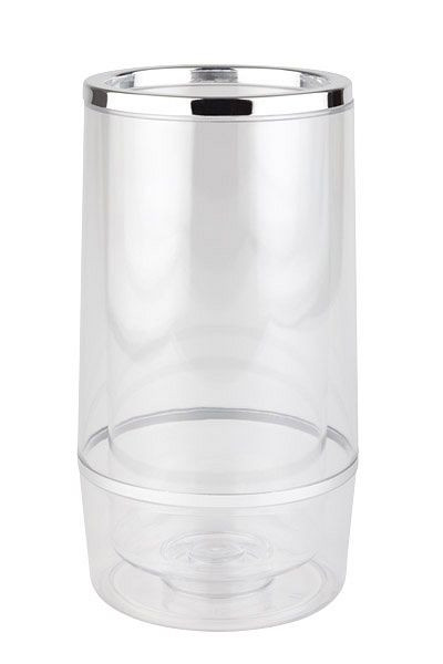 APS flessenkoeler, buiten Ø 12 cm, hoogte: 23 cm, PS, transparant, binnen Ø 10 cm, dubbelwandig, rand/ring verchroomd, 36032