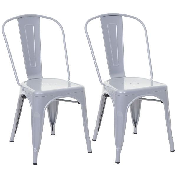 Mendler set van 2 stoelen HWC-A73, bistrostoel, stapelbaar, metaal industrieel design stapelbaar, grijs, 70811