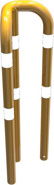 Schak-stootbeschermbeugel 90° gelijkbenig stalen buis Ø 76 mm geel/zwart, totale breedte: 350 mm, hoogte boven de grond: 1150 mm, voor inzetting in beton, 477_31BG