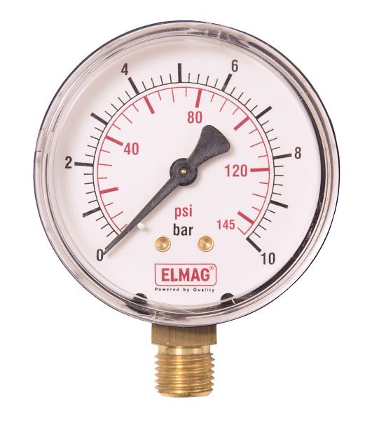 ELMAG manometer 0-10 bar, Ø 63 mm, Ø 1/4', buitendraad onder, 42224