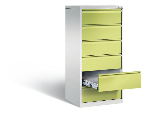 C+P archiefkast Acurado, H1357xB553xD590mm, kleur: lichtgrijs / virid groen, handgreep, 12736-322 S10066