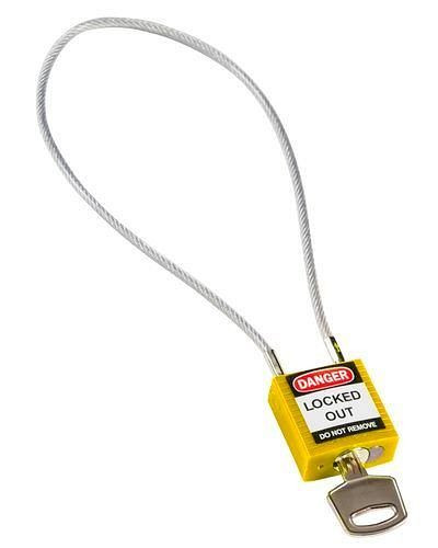Brady compact veiligheidsslot, verschillend sleutelverdeling, met kabelbeugel 400 mm, geel, 244337