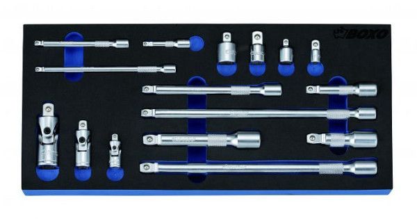 Boxo 1/4", 3/8" en 1/2" adapter kogelkopverlenging, cardankoppeling set 16 stuks, VE: 10 stuks, BX092