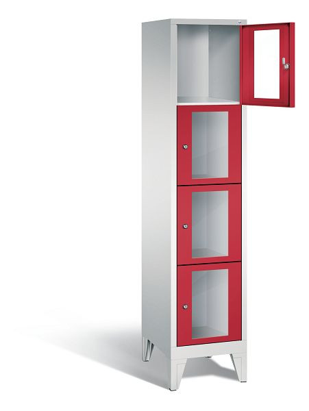 C+P lockerkast Classic, H1850xB420xD500mm, kleur: lichtgrijs / vuurrood, 4 vakken, 8010A124 S10019