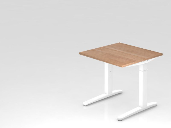 Hammerbacher bureau C-poot 80x80cm walnoot/wit, rechthoekige vorm, VXB08/N/WW
