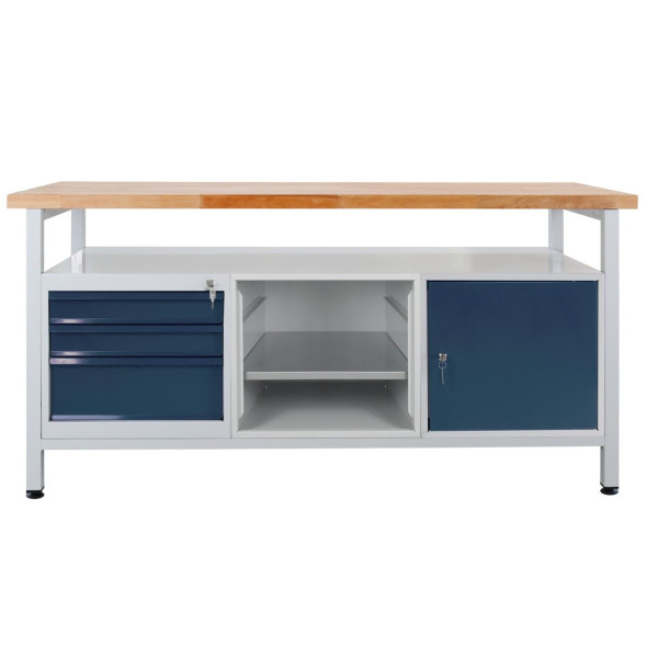 ADB werkbank 3 laden, 1 legborddeel, 1 deur, legplank, 1700x600x840 mm, werktafel: lichtgrijs, RAL 7035, deur/lades: antracietgrijs (RAL 7016), 43752