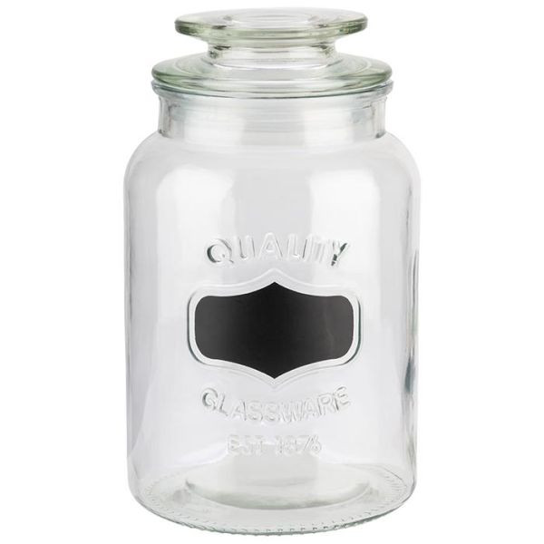 APS voorraadpot, Ø 11,5 cm, hoogte: 19,5 cm, glas, polyethyleen, met glazen deksel, sluiting, etiketveld, openingsgrootte: 7,5 cm, 1,2 liter, 82266