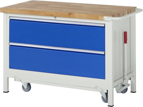 RAU neerlaatbare werkbank 8000 - model 8355, B1250 x D700 x H880 mm, onderbak, 2x laden: 2xH270 mm, 05-8355A2-127B4F.11