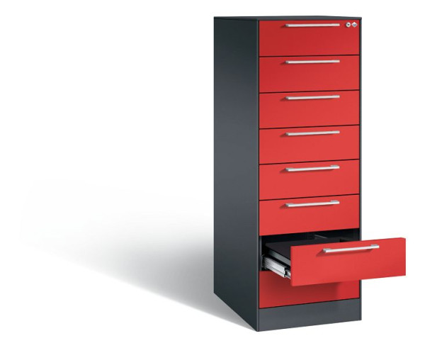 C+P archiefkast Asisto, H1310xB440xD600mm, kleur: zwartgrijs / vuurrood, beugelgreep, 146225-822 S10015
