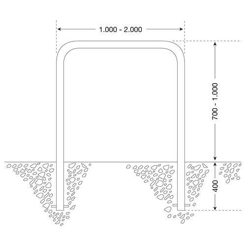 DENIOS RVS beugel, gebogen ronde buis, voor plaatsing in beton, hoogte boven de grond 1000 mm, B 1500 mm, 310937