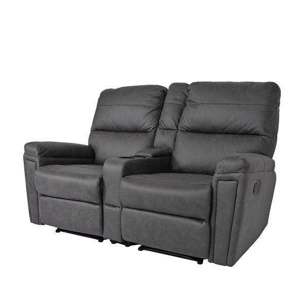 Mendler 2-zits bioscoopstoel HWC-K17, relaxfauteuil, tv-fauteuil, bank, nosag vering, bekerhoudervak, stof/textiel donkergrijs, 89378+89379+89380